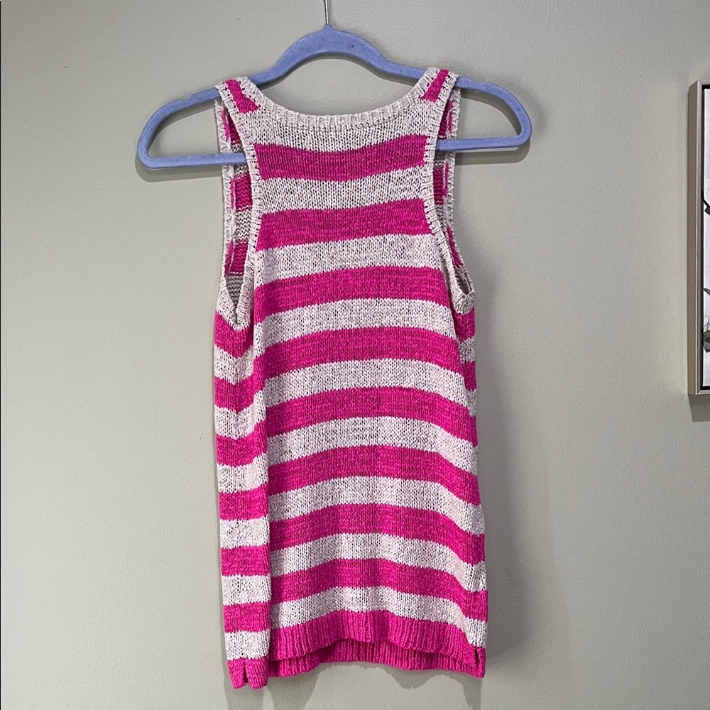 🎆LOFT Vibrant Pink and light tan Striped Tank Top - Picture 3 of 3
